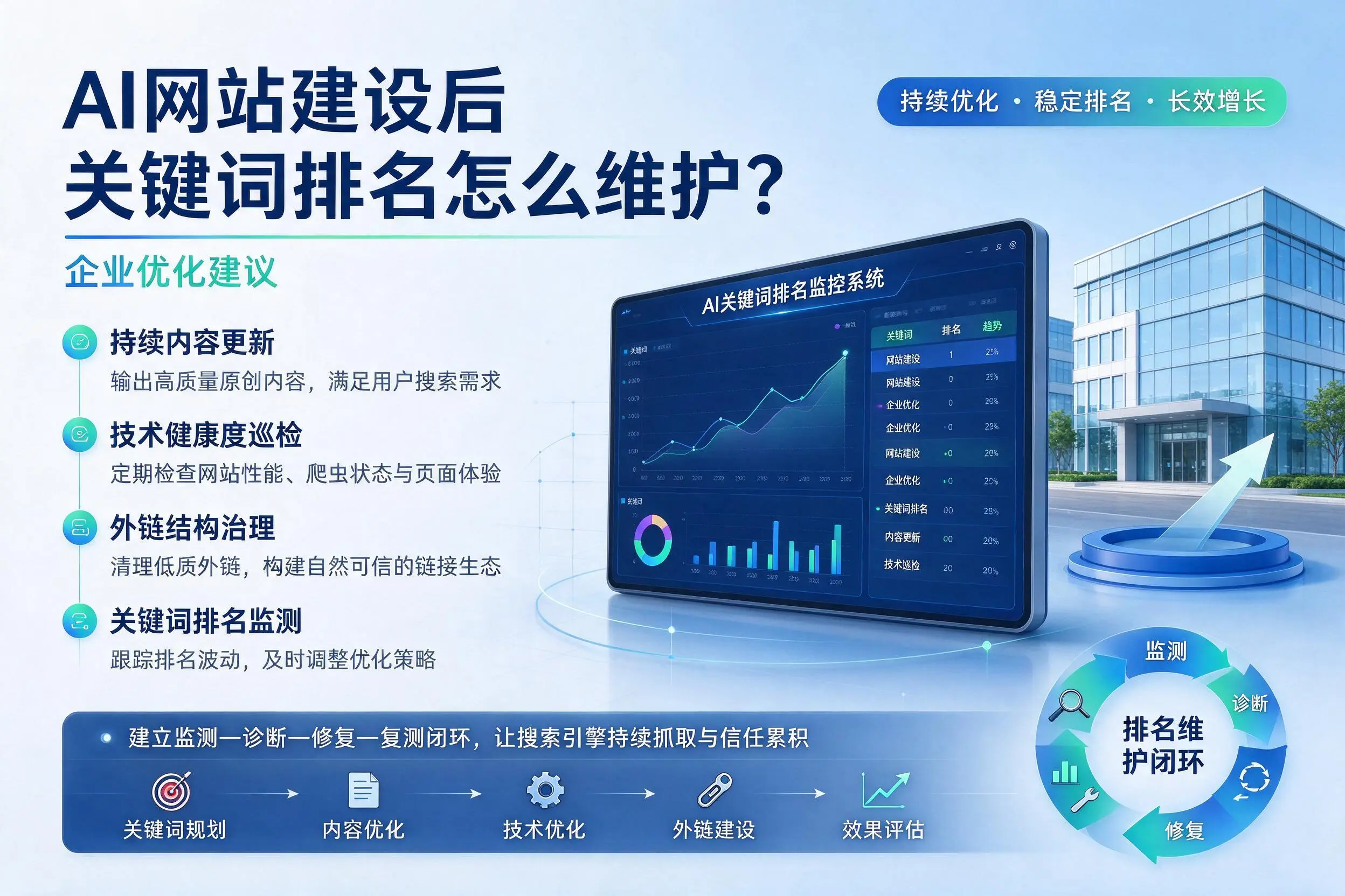 AI网站建设后关键词排名怎么维护?宜昌企业优化建议